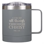 Tasse de Café en Acier Inoxydable / I Can Do All Things Gray Camp Style Stainless Steel Mug - Philippians 3:14