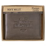 Portefeuille en Cuir Véritable Brun / With God All Things Are Possible Brown Genuine Leather Wallet - Matthew 19:26