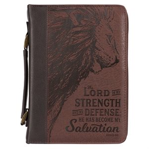  Lord Is My Strength Bible Cover, Brown, X-Large