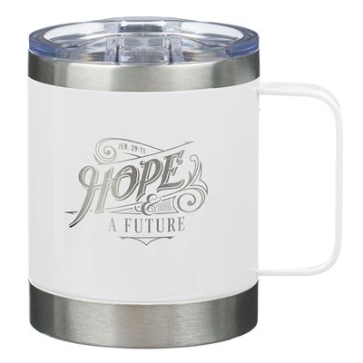 Tasse de Café en Acier Inoxydable / Hope and a Future White Camp Style Stainless Steel Mug - Jeremiah 29:11