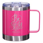 Tasse de Café en Acier Inoxydable / Be Still Pink Camp Style Stainless Steel Mug - Psalm 46:10