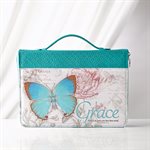 Couverture pour Bible LARGE / Grace Butterfly Blessings Teal Faux Leather Fashion Bible Cover - Ephesians 2:8 ; LARGE