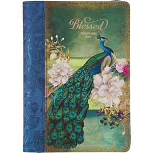  Blessed Journal with zipper, Blue Peacock