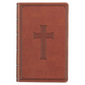 KJV Giant-Print Bible--soft leather-look, medium brown (indexed)