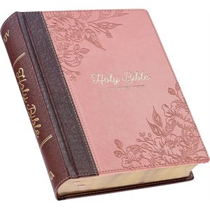 KJV Note-Taking Bible--soft leather-look, pink / brown floral