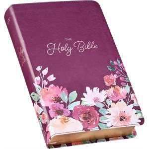 KJV Giant-Print Bible--soft leather-look, printed purple floral